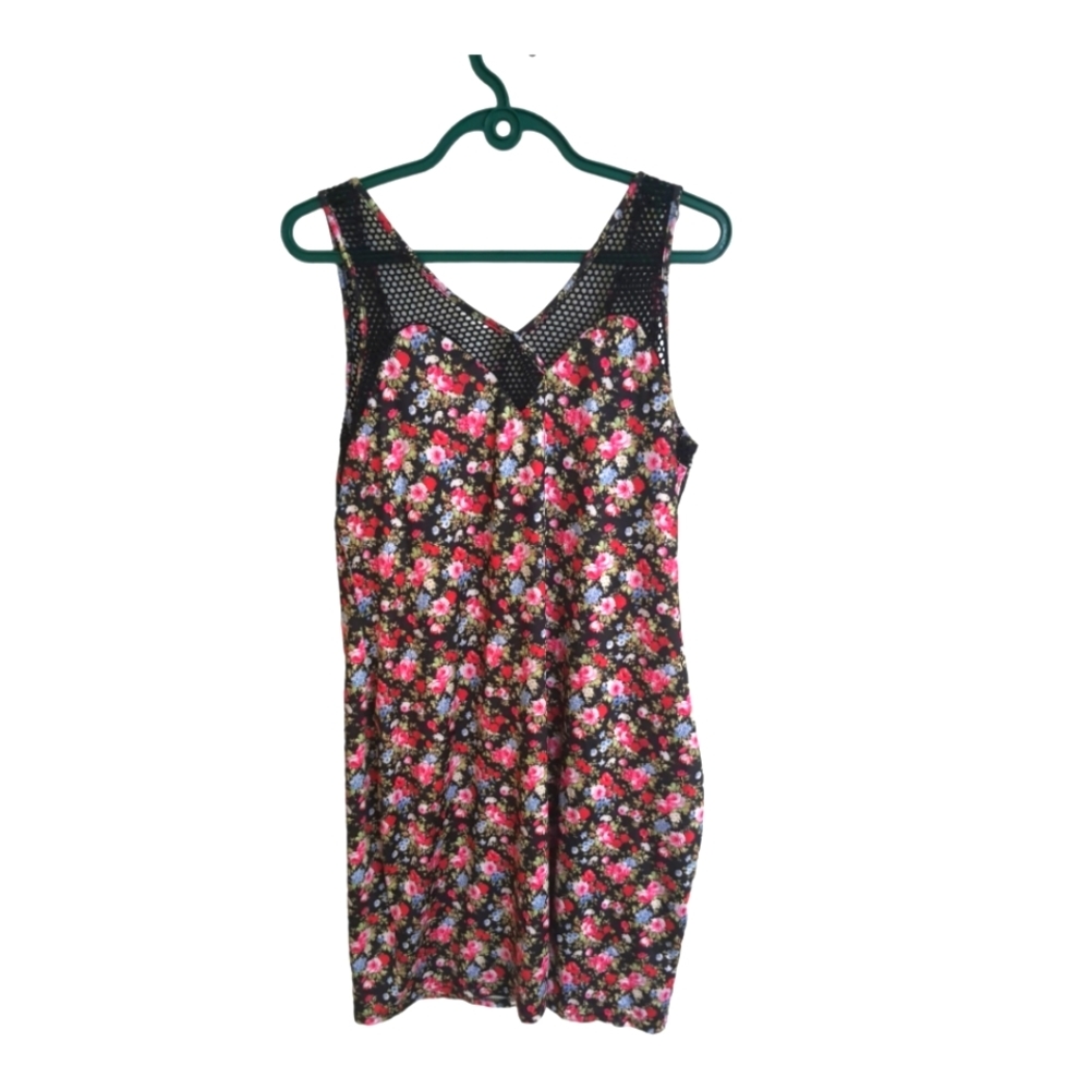 FLORAL mesh neckline deep V back tunic